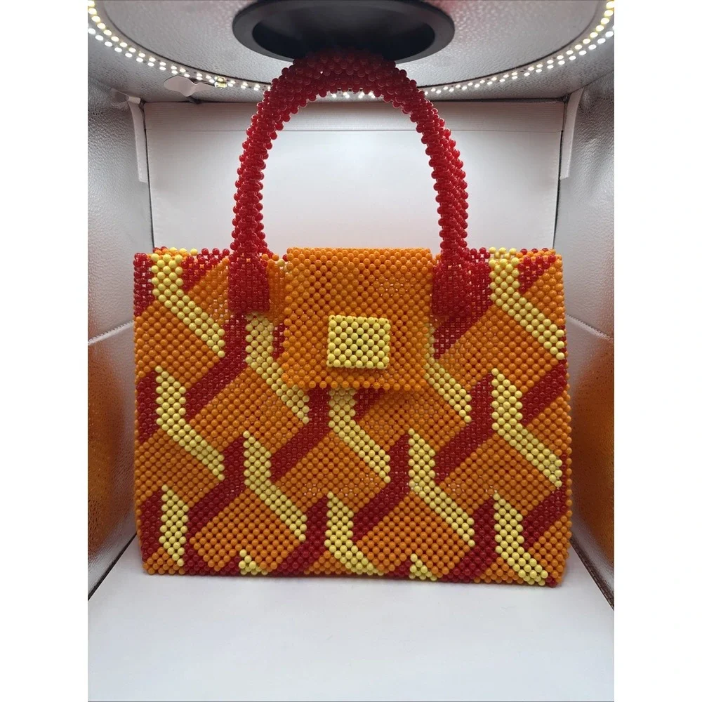Handmade‎ Beaded Bag Unique Statement Purse Luxury Vintage Y2K Accessory Orange